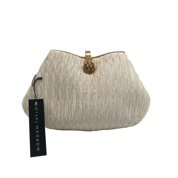 Morgan Taylor Handbags - Morgan Taylor Ruched Ivory Satin Evening Crossbody